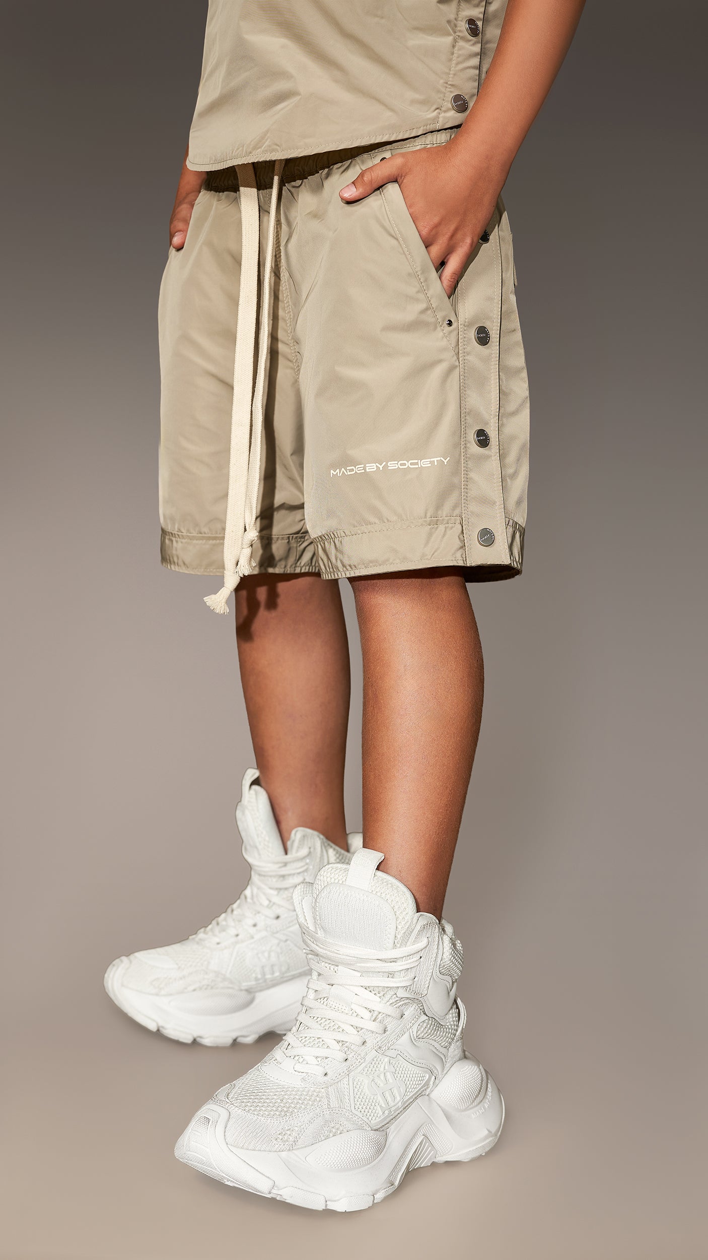 Beige Bermuda Shorts with Snap Fasteners - B36599