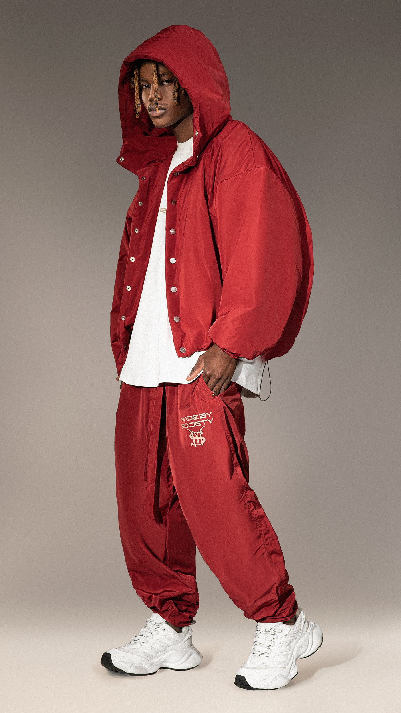 Burgundy Hooded Jacket "Made By Society" - J15715