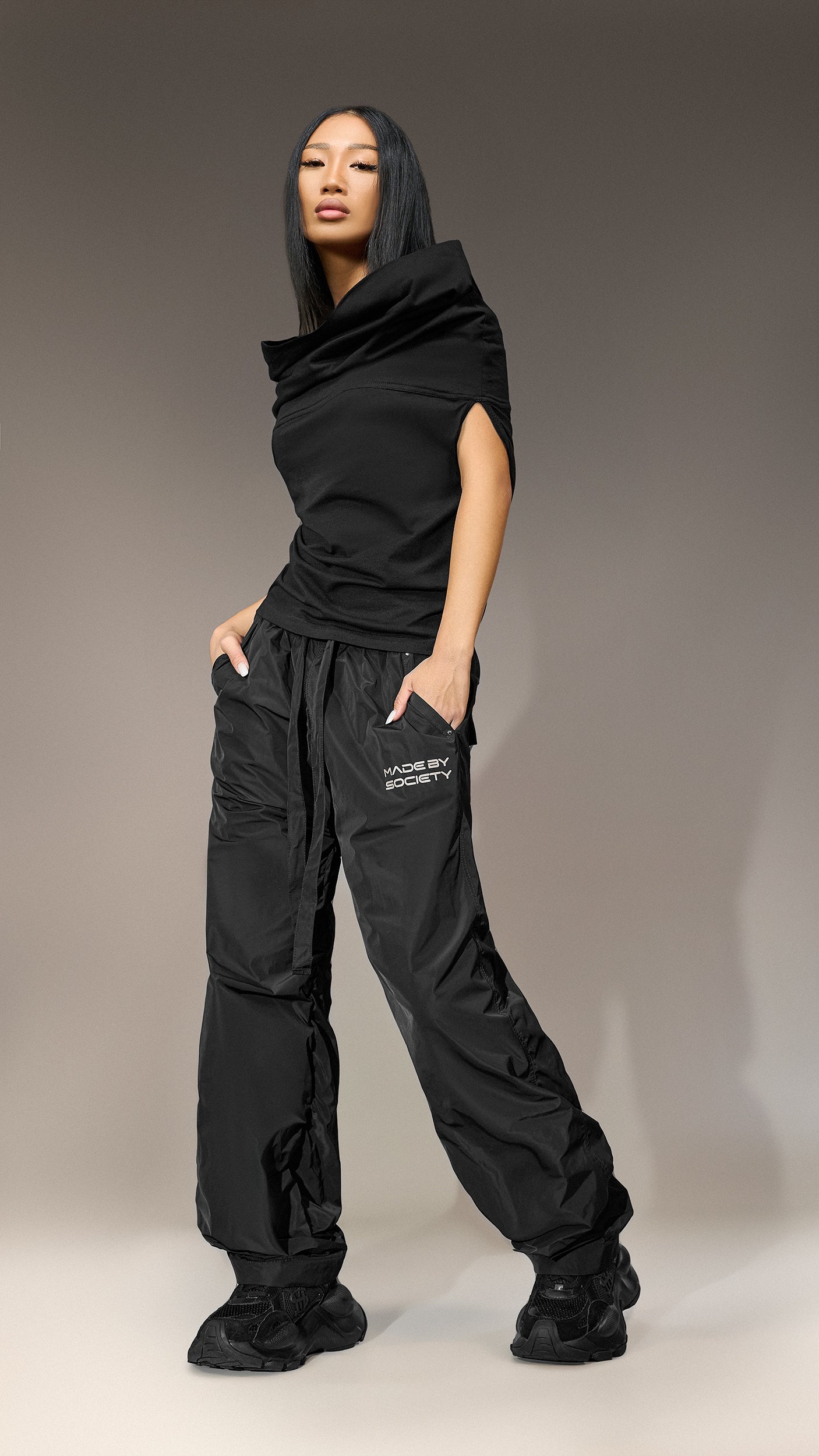 Black Shoulder Tee 'Made By Society' - T25485