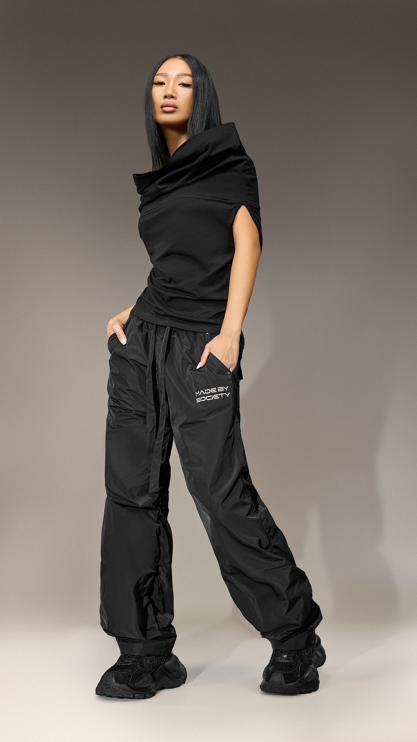 Black Shoulder Tee 'Made By Society' - T25485