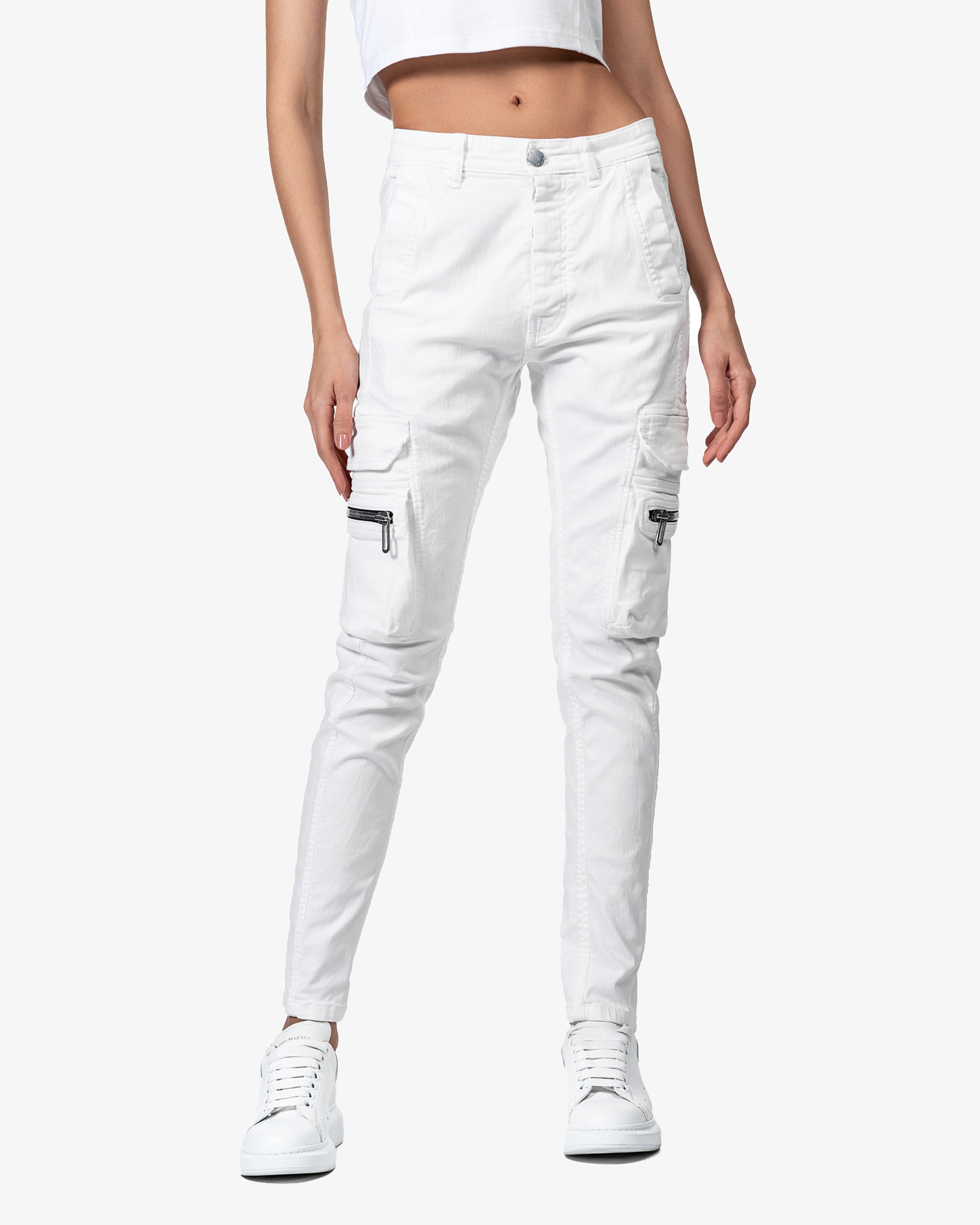 White cargo jeans pants - P24283