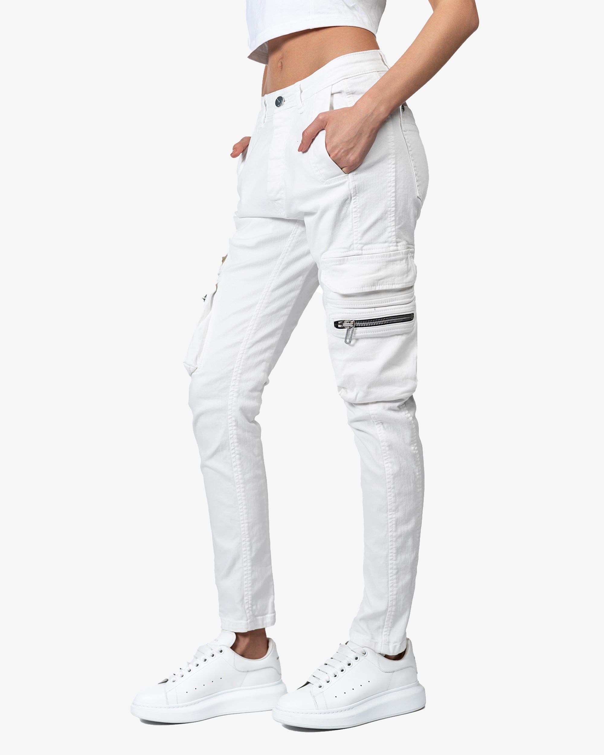 White cargo jeans pants - P24283