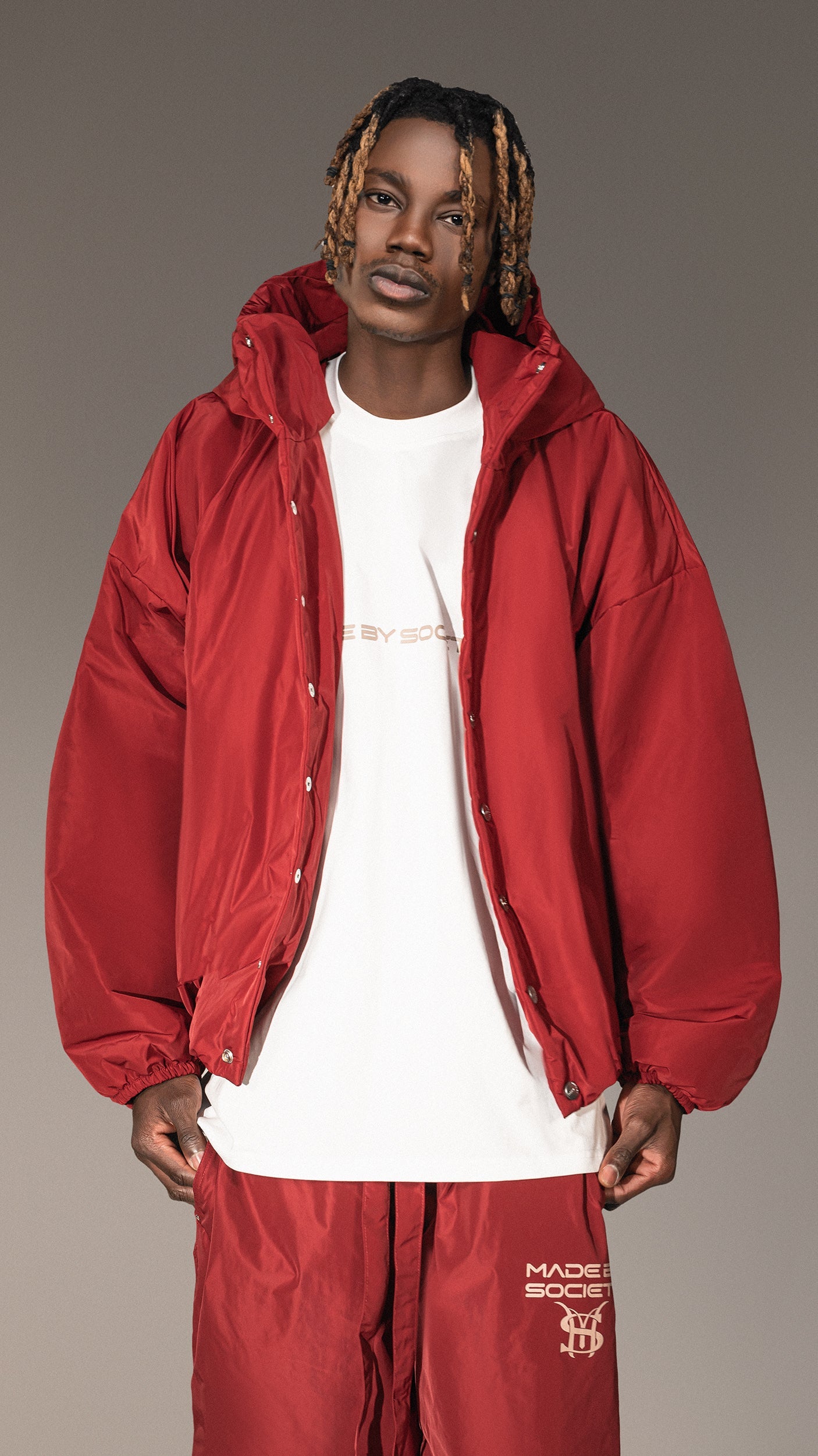 Burgundy Hooded Jacket "Made By Society" - J15715