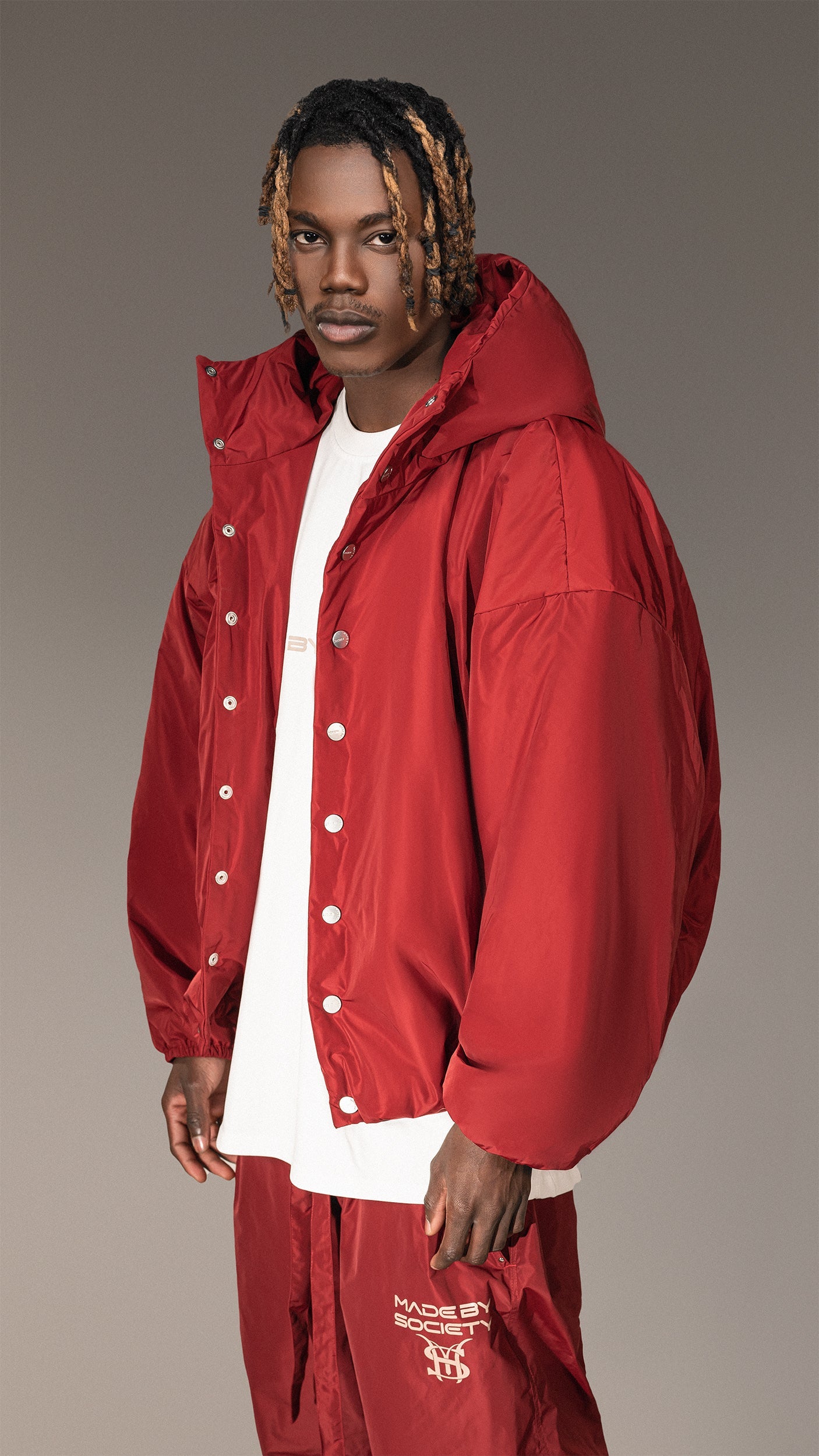 Burgundy Hooded Jacket "Made By Society" - J15715