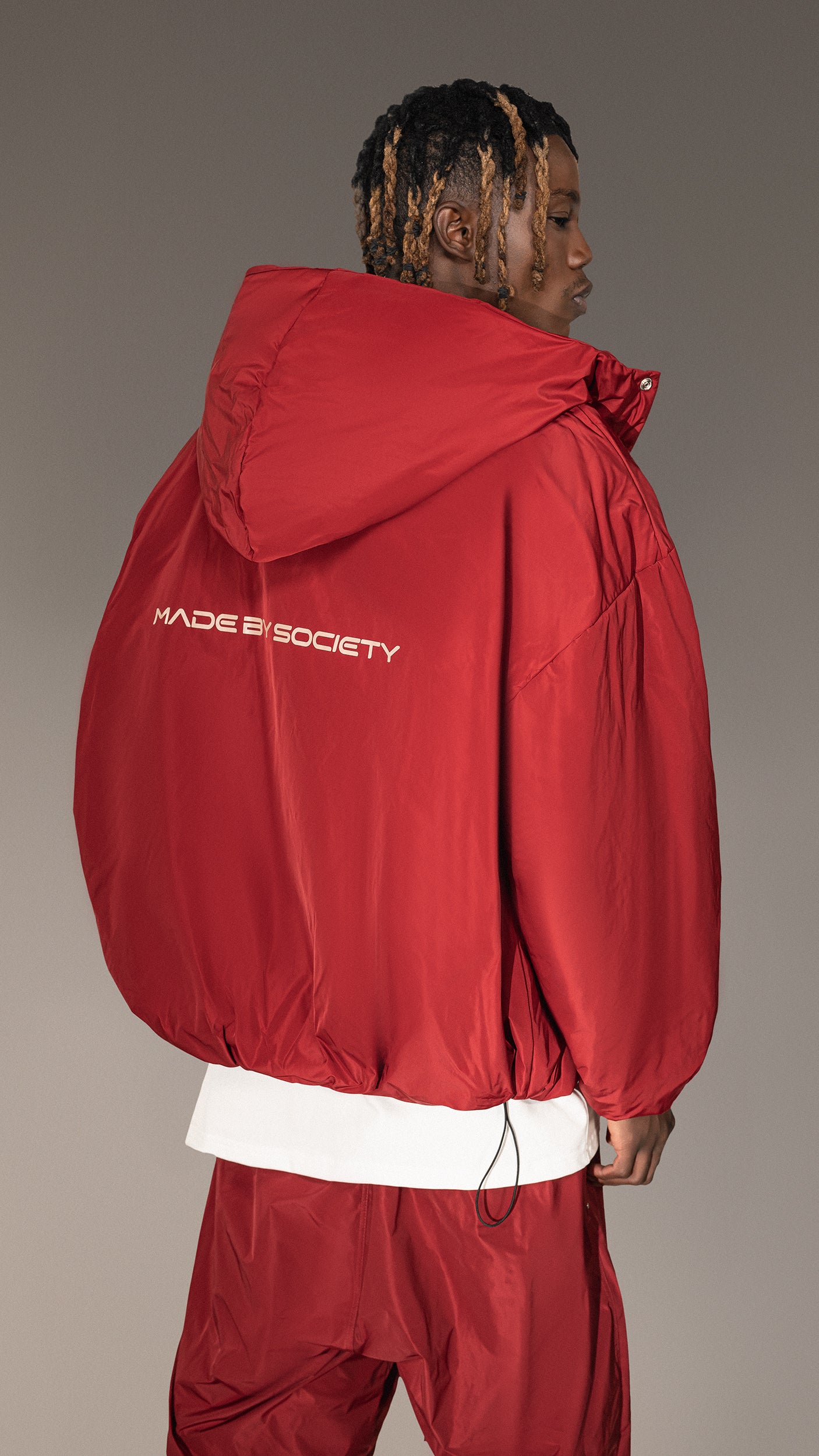 Burgundy Jacket with Hood "Made By Society" - J15715