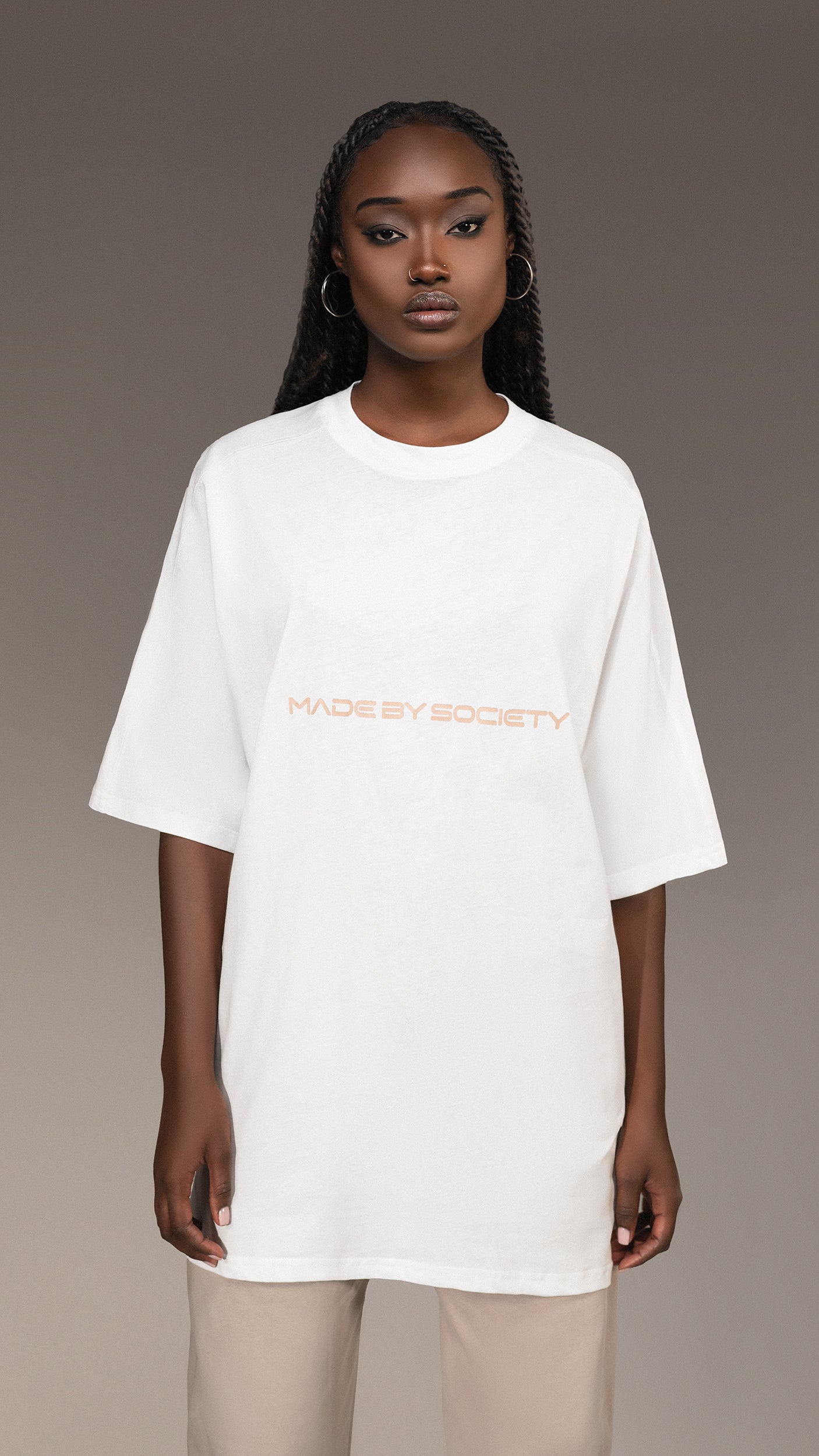 White Oversized T-shirt Made By Society - T25363